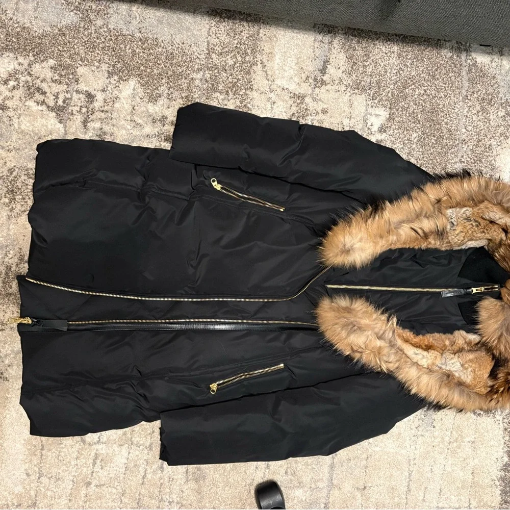 Mackage Odessa Black Down Parka with Brown Faux Fur Trim Hood - Picture 7 of 7